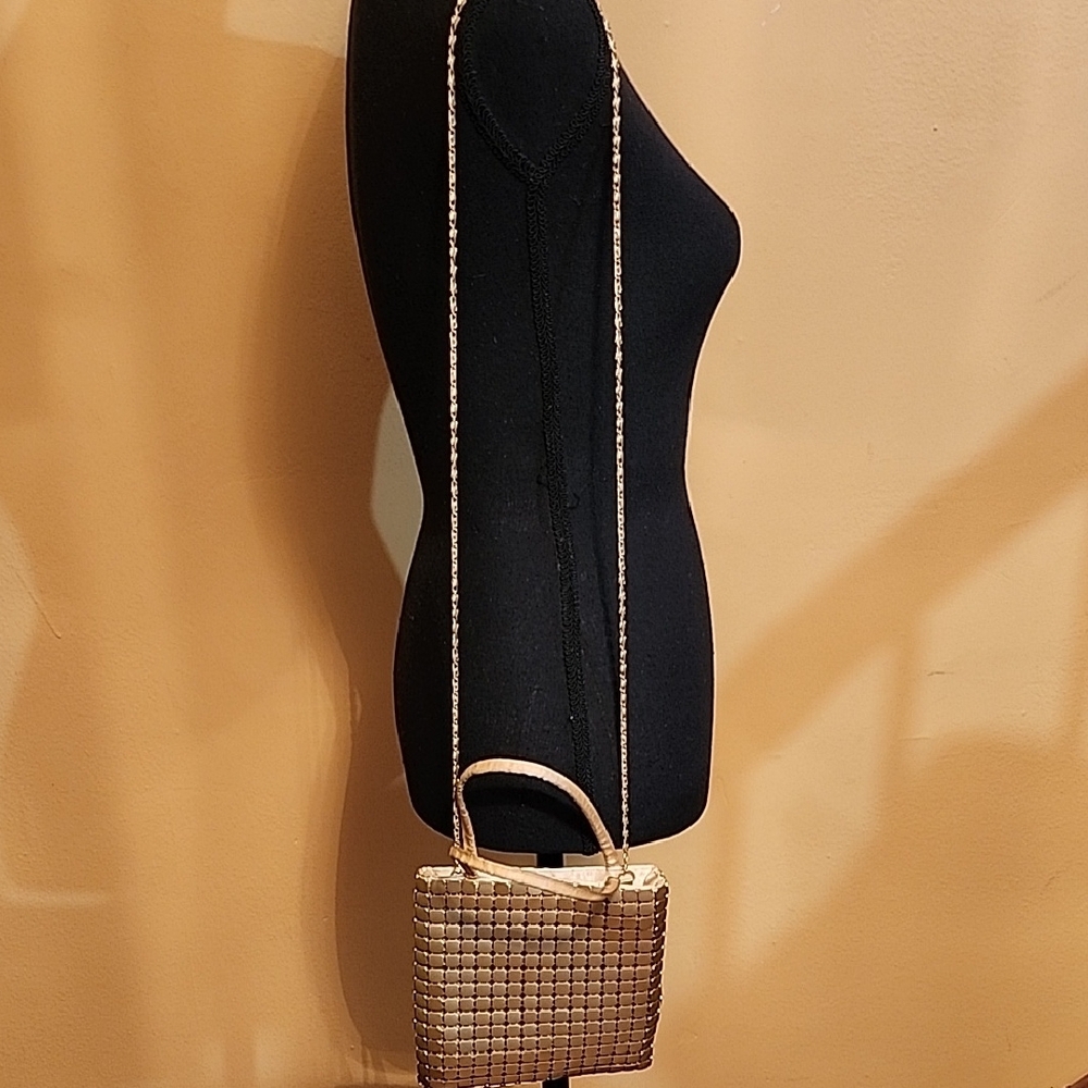 Metallic Gold Woven Mini Crossbody Bag Detachable Chain